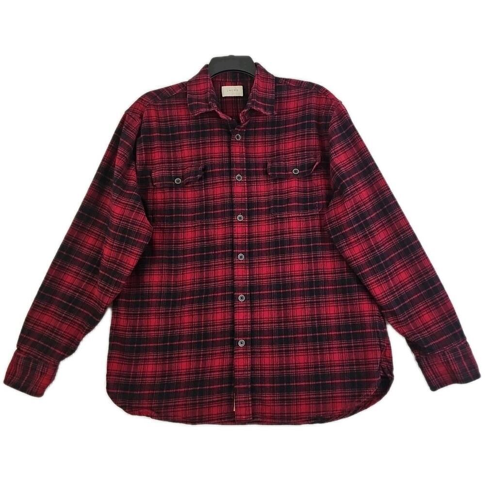 Jachs ~Men's Size XL~ Red/Black Plaid Flannel Thick Heavyweight Shirt Pockets.